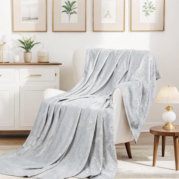 Silver Polka Dots Super Soft Warm Flannel Fleece Plush Microfiber Bed Throw Blanket