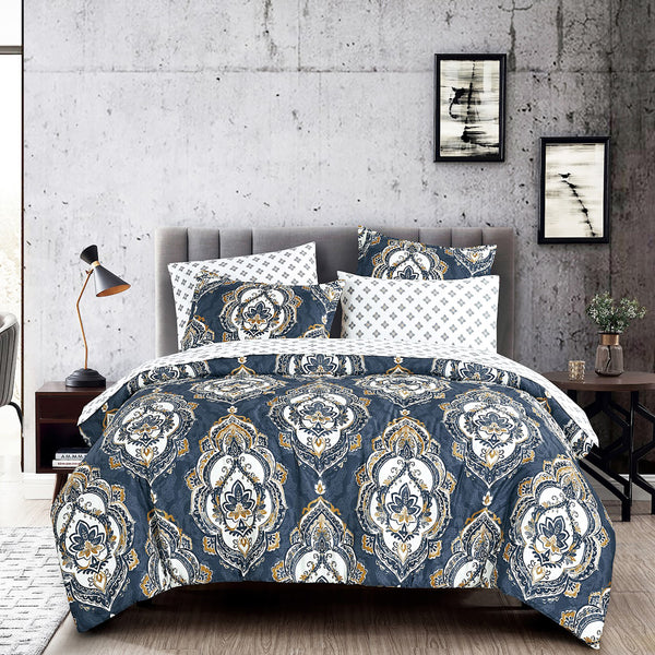 7 Piece Blue Paisley Comforter Set Soft Bedding