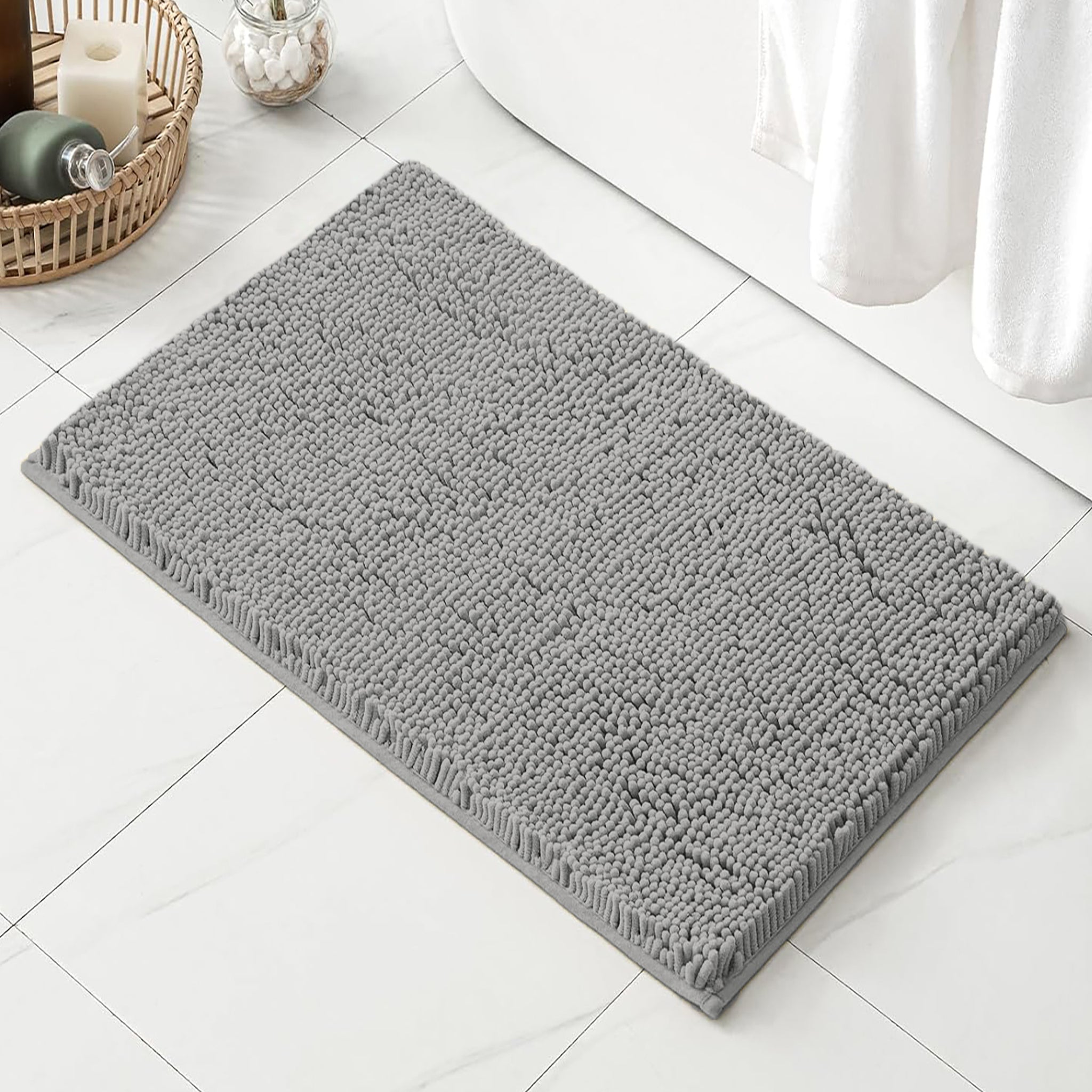 23"x15" - Light Grey Soft Cozy Plush Chenille Bath Mat Bathroom Rug