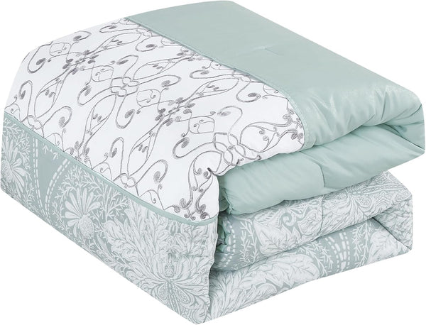 7 Piece Light Green White Paisley Bedding Comforter Set