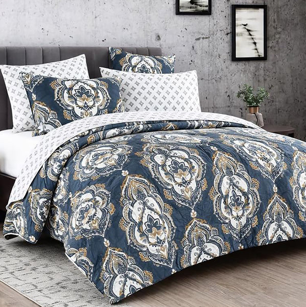 7 Piece Blue Paisley Comforter Set Soft Bedding