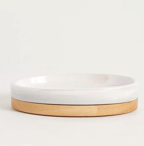 White Beige Bamboo Diatomite Soap Dish - 2 Pack