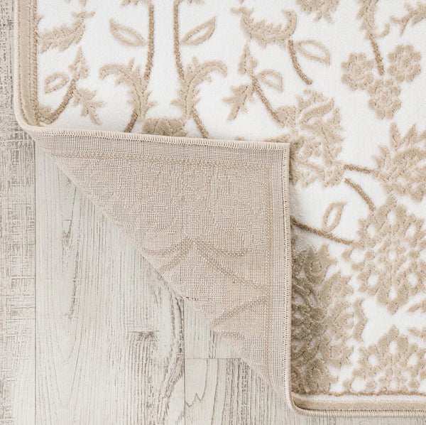 Cream & Beige Floral Traditional Botanical Runner Rug for Hallway & Entryway - 3' x 9'10"