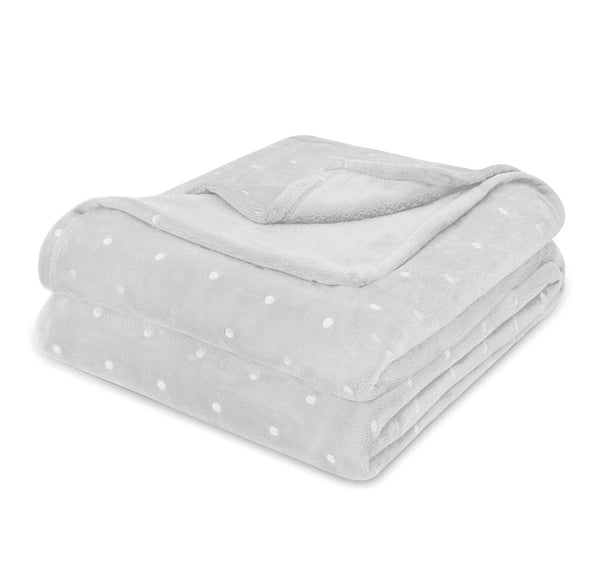 Silver Polka Dots Super Soft Warm Flannel Fleece Plush Microfiber Bed Throw Blanket