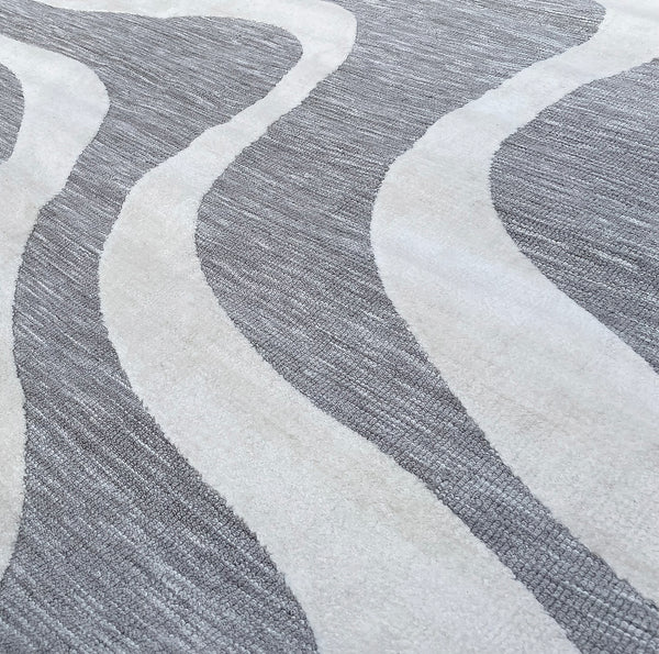 Grey Ivory Swirls Stripes Abstract Boho Farmhouse Soft Pile Boho Minimal Large Area Rug