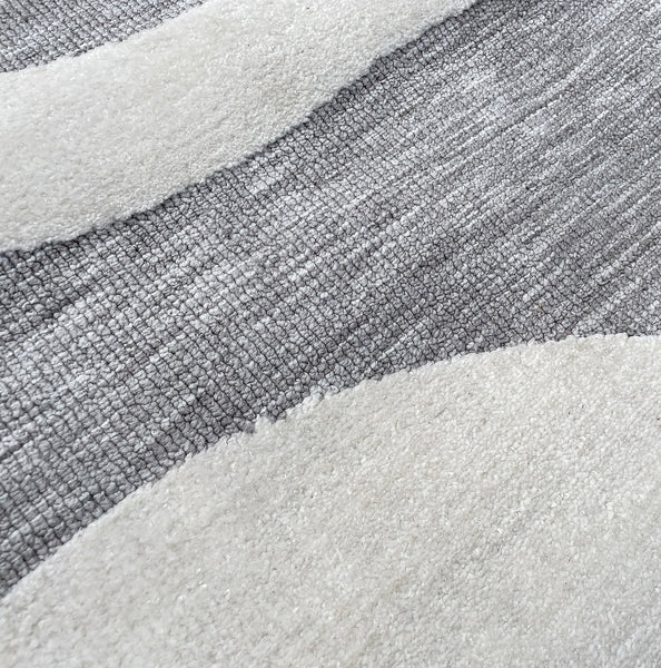 Grey Ivory Swirls Stripes Abstract Boho Farmhouse Soft Pile Boho Minimal Large Area Rug