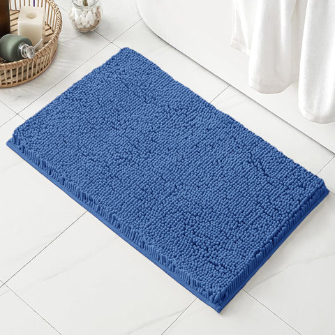 24"x16" - Large Blue Soft Cozy Plush Chenille Bath Mat Bathroom Rug