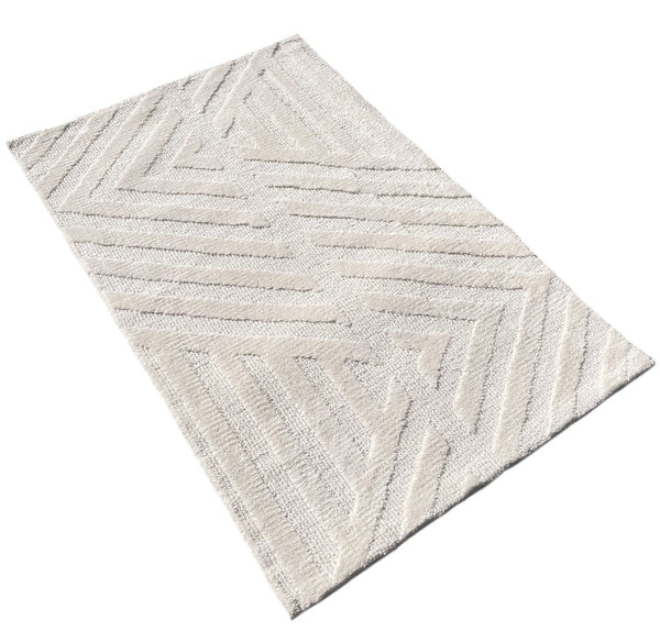 2x3 Ivory Light Cream Geometric Abstract Soft Pile Boho Minimal Door Mat Area Rug
