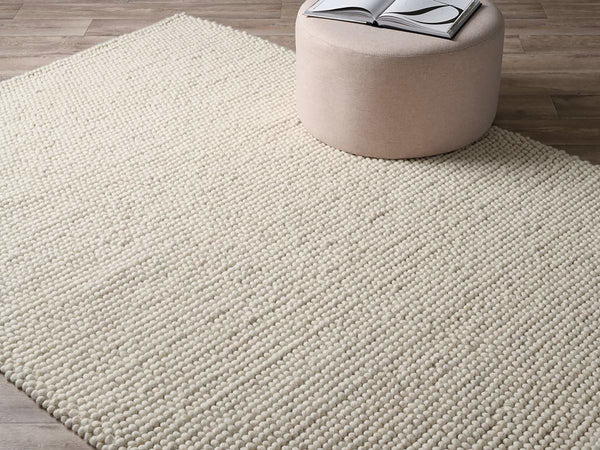 Ivory Cream Chunky Beads Hand-Woven Handmade Wool Natural Area Rug