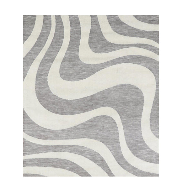 Grey Ivory Swirls Stripes Abstract Boho Farmhouse Soft Pile Boho Minimal Large Area Rug