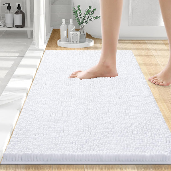 30"x20" - White Soft Cozy Plush Chenille Bath Mat Bathroom Rug