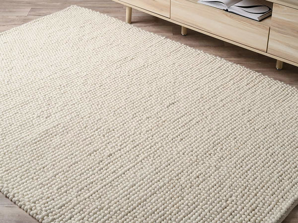 Ivory Cream Chunky Beads Hand-Woven Handmade Wool Natural Area Rug