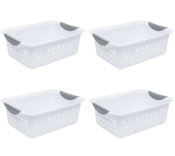 4 Pack Set White Plastic Multipurpose Durable Storage Baskets