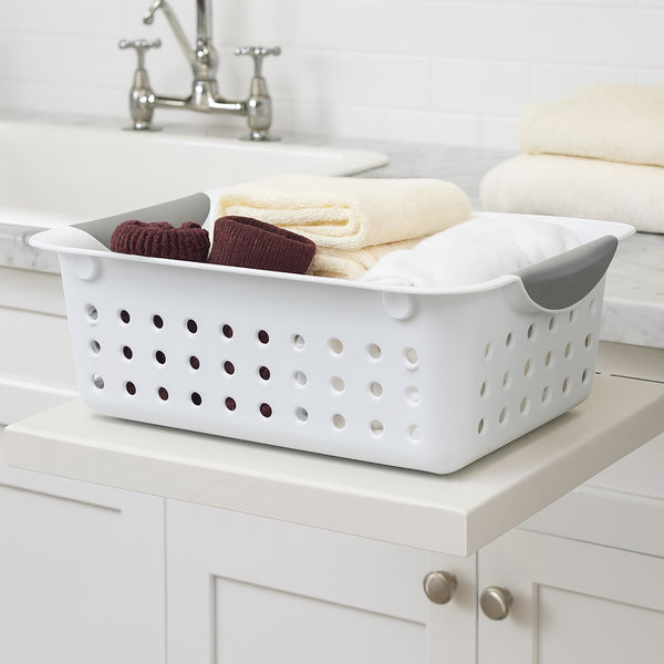 4 Pack Set White Plastic Multipurpose Durable Storage Baskets