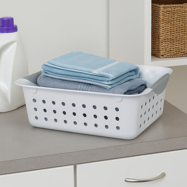 4 Pack Set White Plastic Multipurpose Durable Storage Baskets