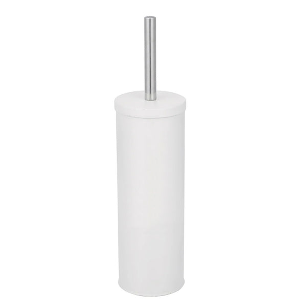 15" Tall Modern White Stainless Steel Toilet Brush Set with Holder
