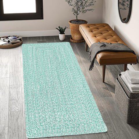 Turquoise Natural Cotton Braided Handmade Bohemian Boho Reversible Runner Rug - 18"x54"