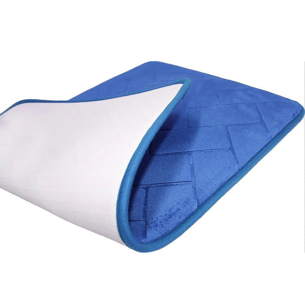 Set of 2 Blue Geometric Memory Foam Soft Comfortable Ultra Absorbent Non-Slip Bath Mat