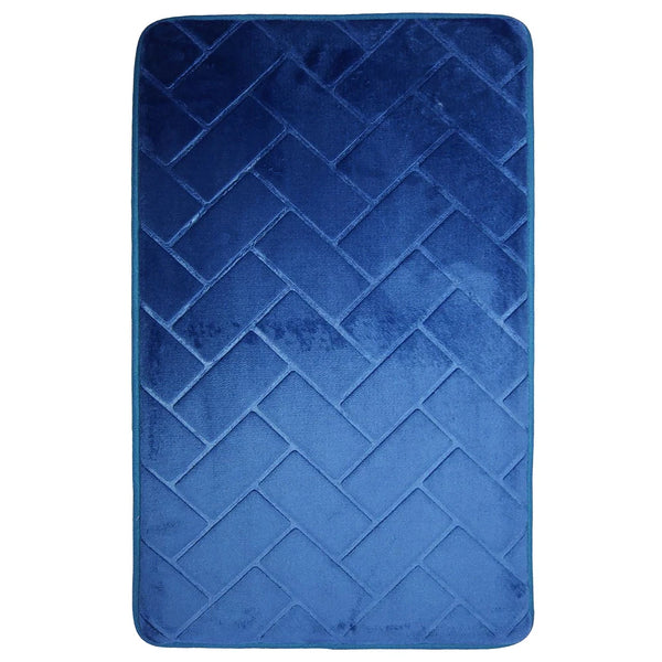 Set of 2 Blue Geometric Memory Foam Soft Comfortable Ultra Absorbent Non-Slip Bath Mat