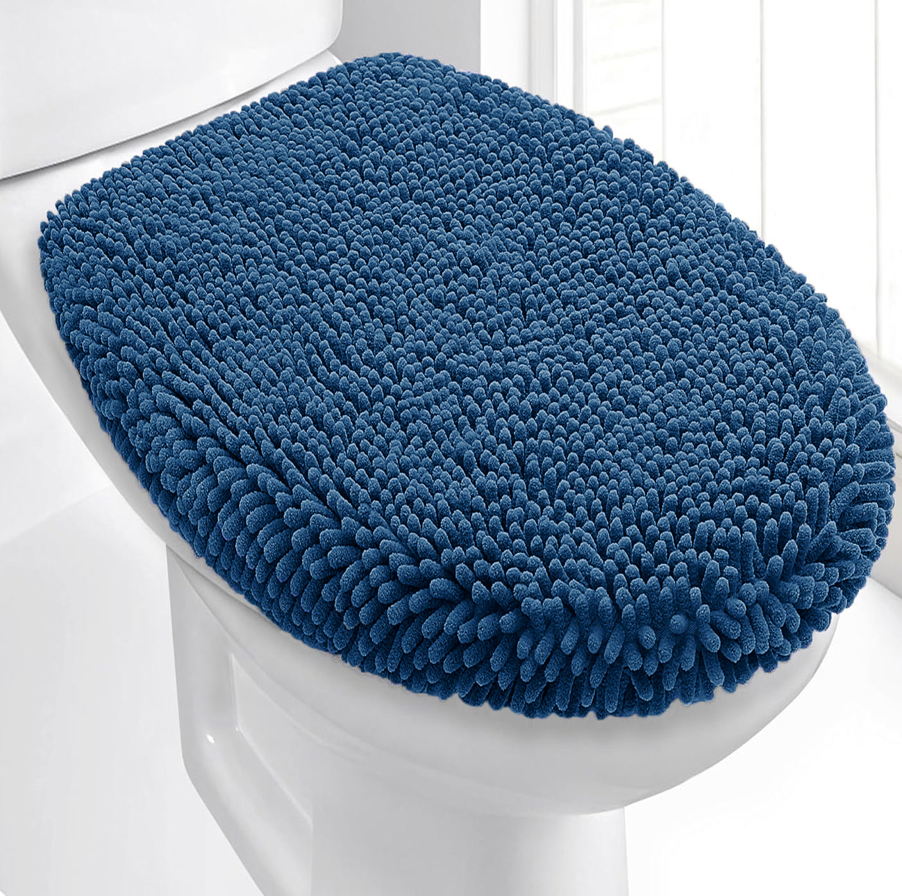 21"x19" - Blue Soft Cozy Plush Chenille Toilet Seat Cover