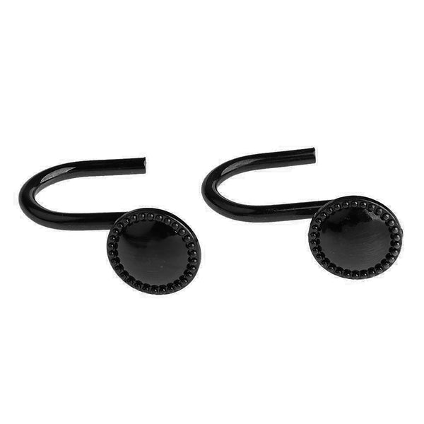 12 Piece Set - Matte Black Button Heavy Duty Shower Curtain Hooks Rings Rustproof Metal