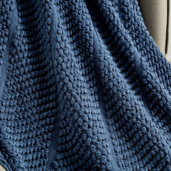 Blue Textured Soft Woven Knitted Cozy Lightweight Throw Blanket with Fringe Tassels - 50"x60"