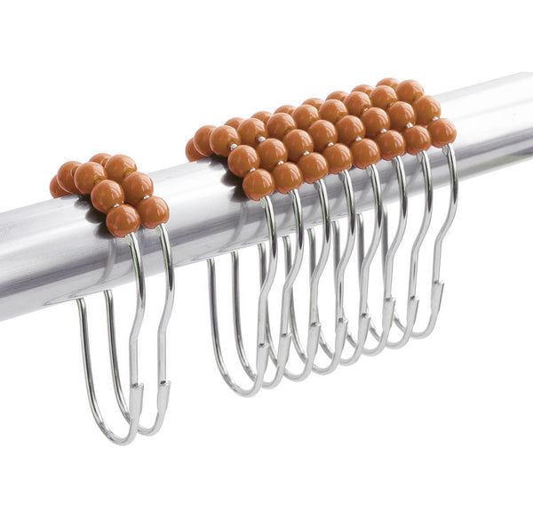 72" x 72" - Brown Fabric Textured Glam luxury Shower Curtain With 12 Metal Roller Ball Hooks
