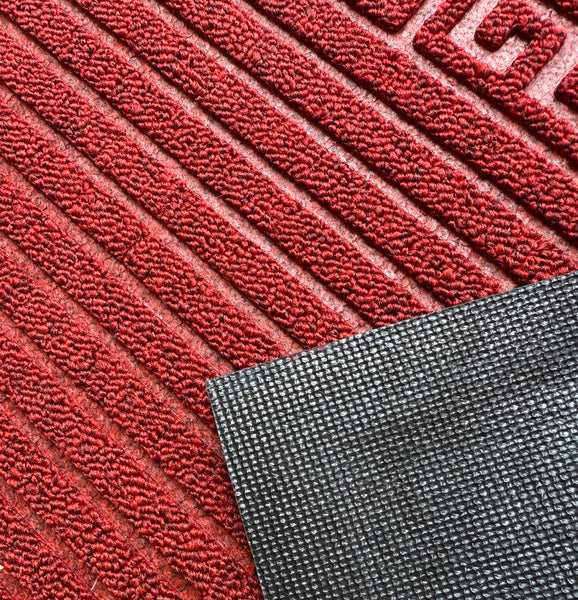 Red Geometric All-Season Sturdy Absorbent Non-Slip Rubber Backing Multipurpose Door Mat