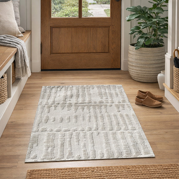 2x3 Light Cream Abstract Soft Pile Boho Minimal Door Mat Rug