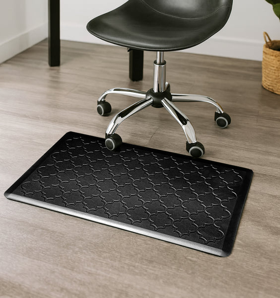 Black Trellis Anti-Fatigue Thick Cushioned Floor Mat - 18" x 30"