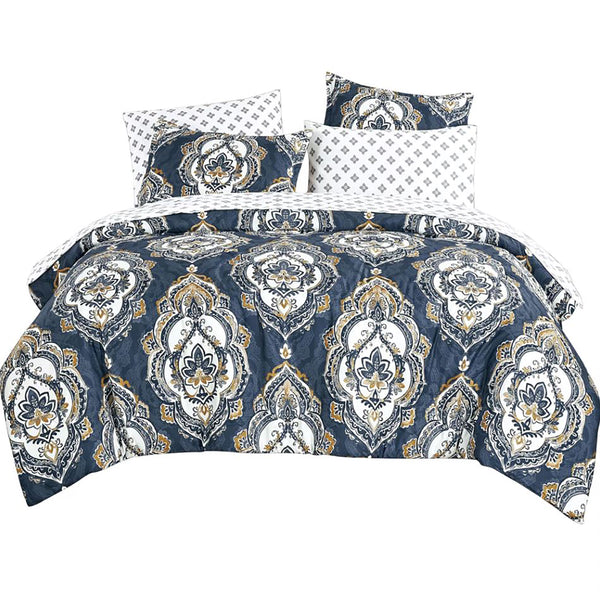7 Piece Blue Paisley Comforter Set Soft Bedding