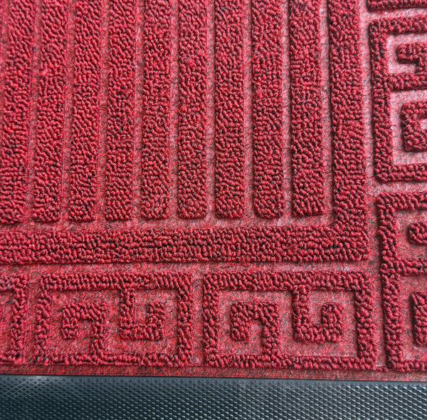 Red Geometric All-Season Sturdy Absorbent Non-Slip Rubber Backing Multipurpose Door Mat