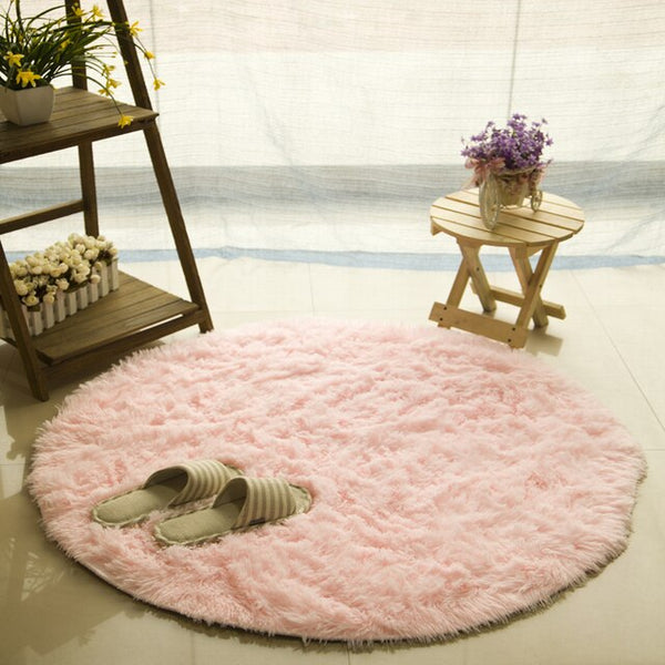 Fluffy Round Rug Carpets for Living Room Kilim Faux Fur Carpet Kids Room Long Plush rugs for bedroom Shaggy Area Rug White
