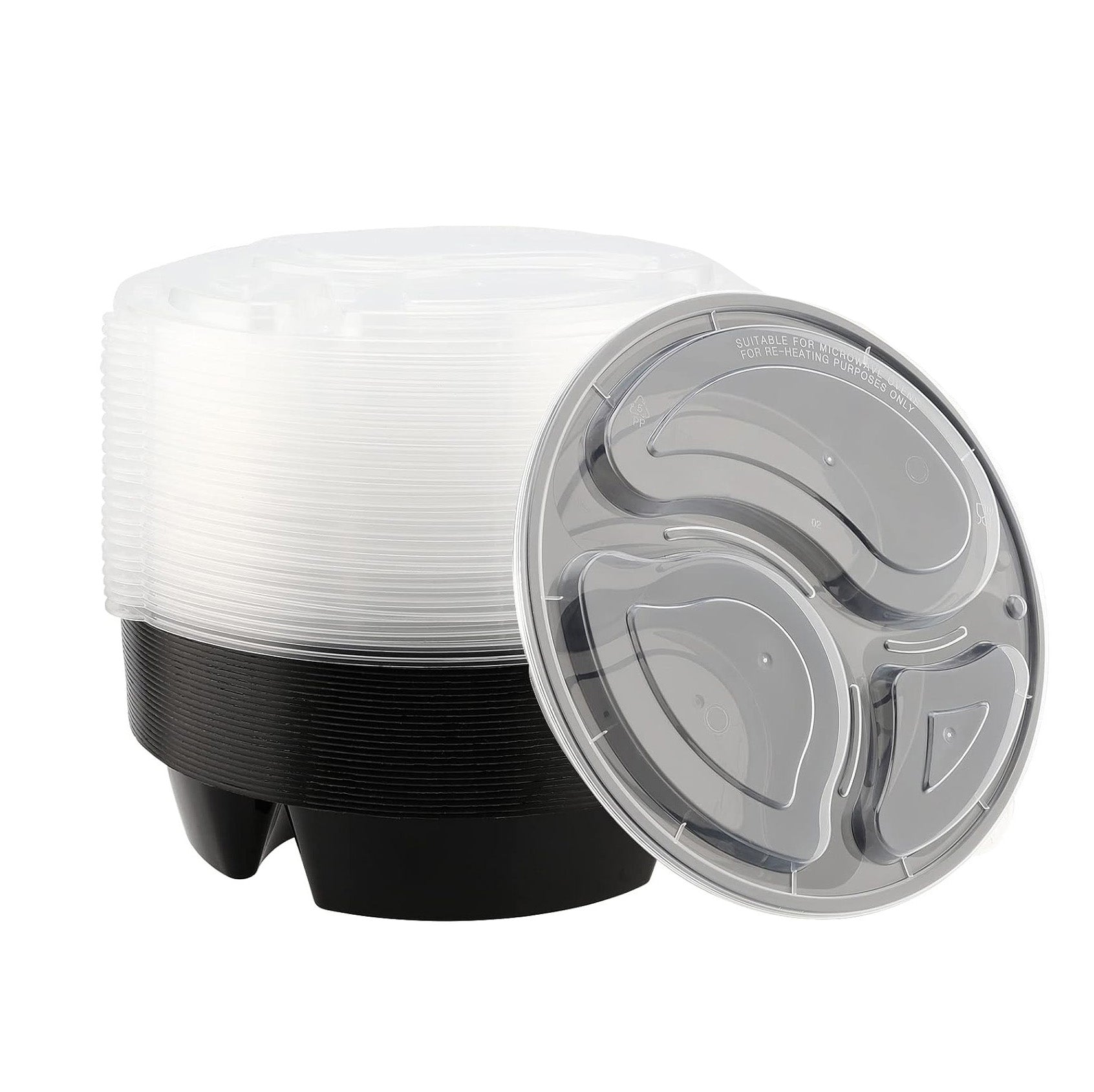 12-Pack Meal Prep Round Reusable Plastic Compartment Containers