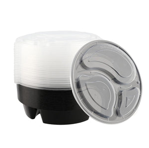 12-Pack Meal Prep Round Reusable Plastic Compartment Containers