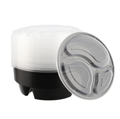 12-Pack Meal Prep Round Reusable Plastic Compartment Containers