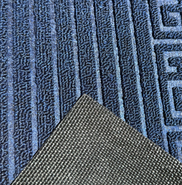Navy Blue Geometric All-Season Sturdy Absorbent Non-Slip Rubber Backing Multipurpose Door Mat