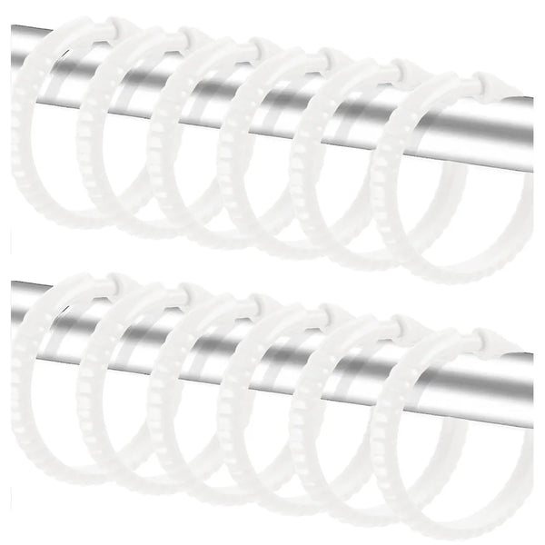White 12 Piece Premium Plastic Shower Curtain Hooks Rings Round 2.25" Inches