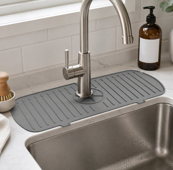 Grey Faucet Kitchen Self-Draining Sink Silicone Mat