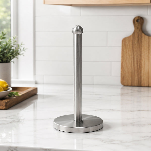 Stainless Steel Paper Towel Holder with Weighted Base, Freestanding Countertop Paper Towel Roll Stand, Satin Finish