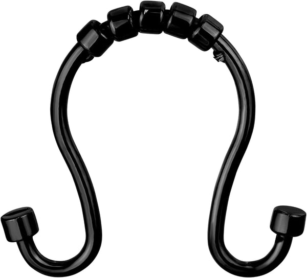 12 Piece Set - Matte Black Heavy Duty Shower Curtain Hooks Rings Rustproof Metal