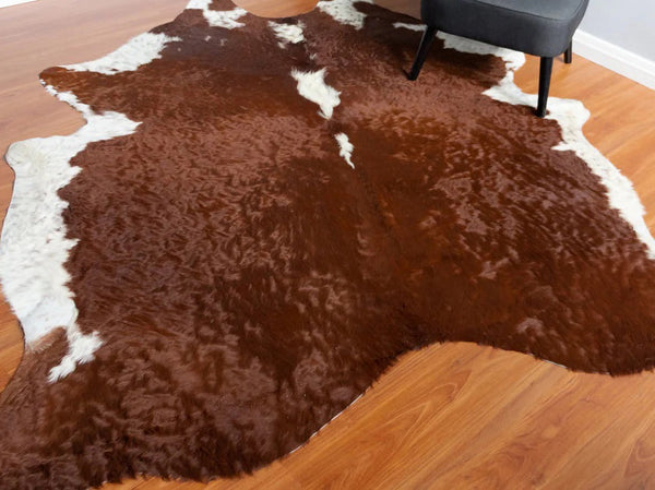 6' x 7' Feet Brown White Cowhide Handmade Soft Large Cow Hide Cow Skin Leather Animal Area Rug