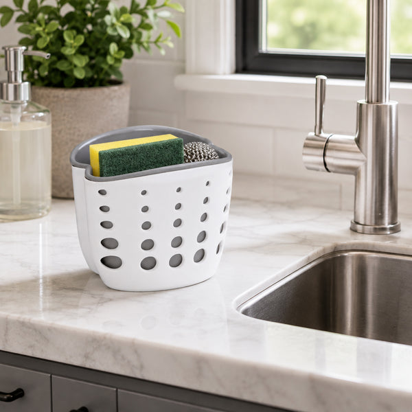 White & Gray Double Layer Kitchen Counter Organizer Sink Sponge Scrubber Holder Storage Caddy