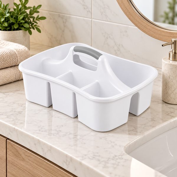 White Large Multipurpose Organizer Caddy With 4 Compartments - 17"x13"x9"