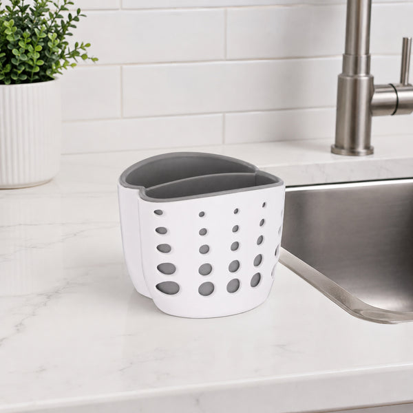 White & Gray Double Layer Kitchen Counter Organizer Sink Sponge Scrubber Holder Storage Caddy