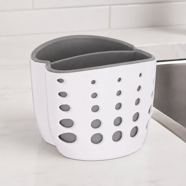 White & Gray Double Layer Kitchen Counter Organizer Sink Sponge Scrubber Holder Storage Caddy