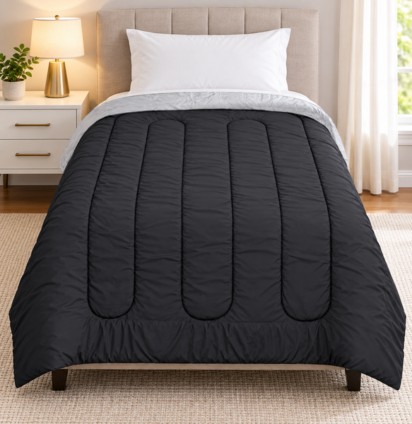 Black Silver Soft Quilted Lightweight All-Season Bedding Twin Reversible Comforter - 66"x90"