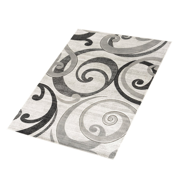 Grey Swirls Hand-Carved Soft Living Room Area Rug