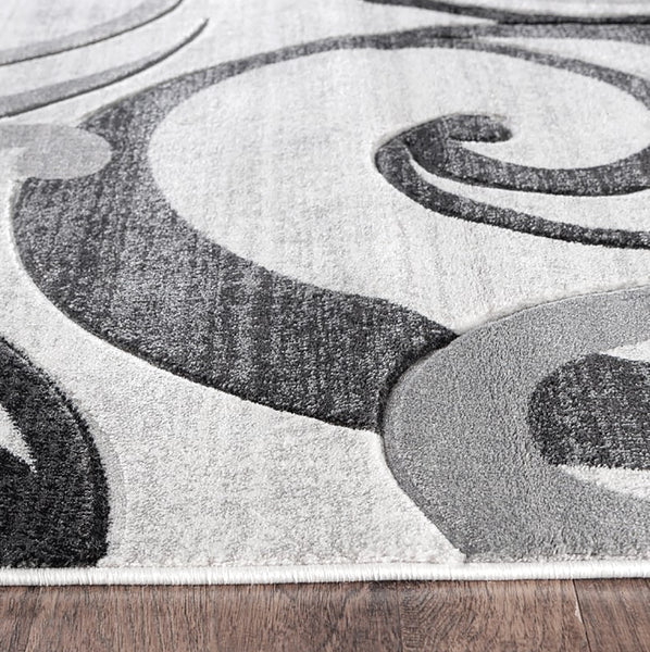 Grey Swirls Hand-Carved Soft Living Room Area Rug