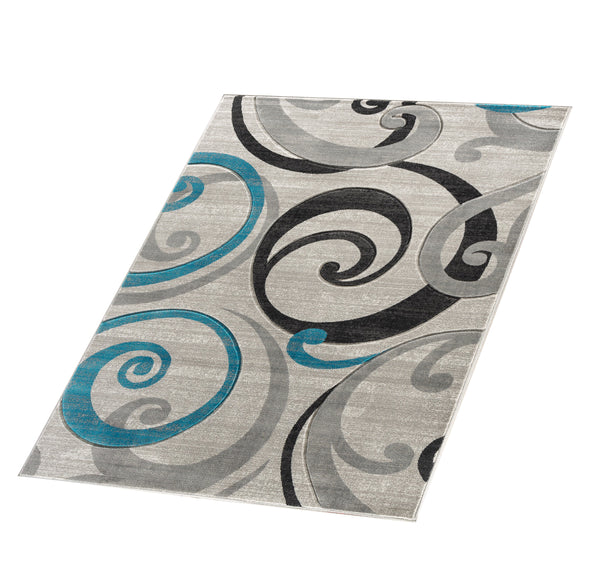 Turquoise Swirls Hand-Carved Soft Living Room Area Rug